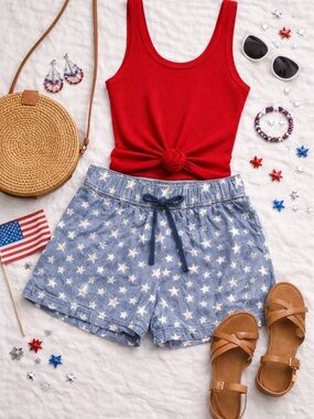 BCG  Blue Chambray Star Print  Shorts